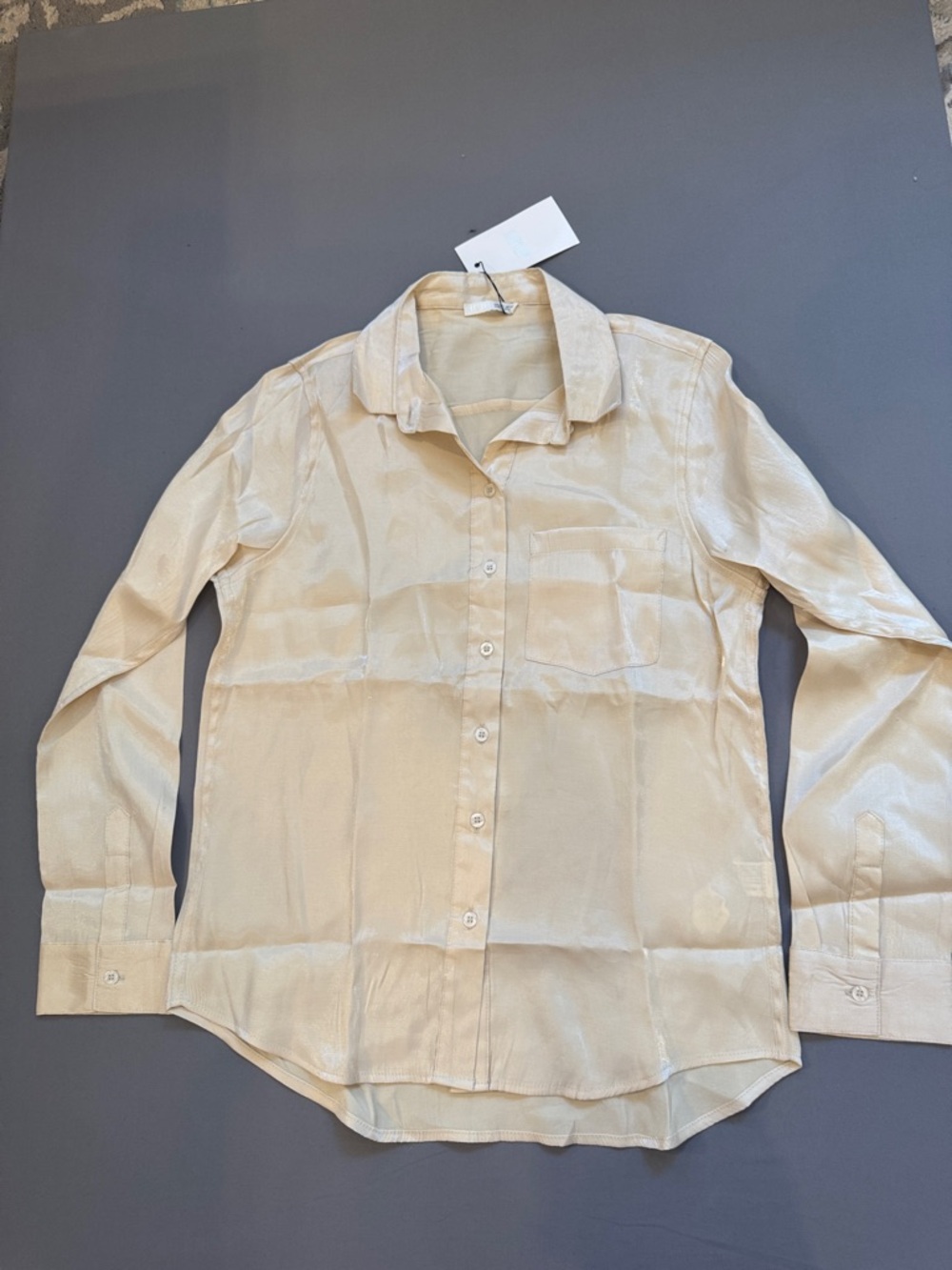 JuJu Shimmery Cream Button-Front Top